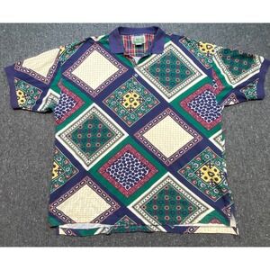 Siegfried Patchwork Geometric Polo Shirt Sz 2X Mens Multicolor 90s Retro TShirt